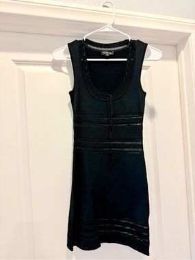 bebe Black Knit Crochet Openwork Sleeveless Mini Dress S Y2K